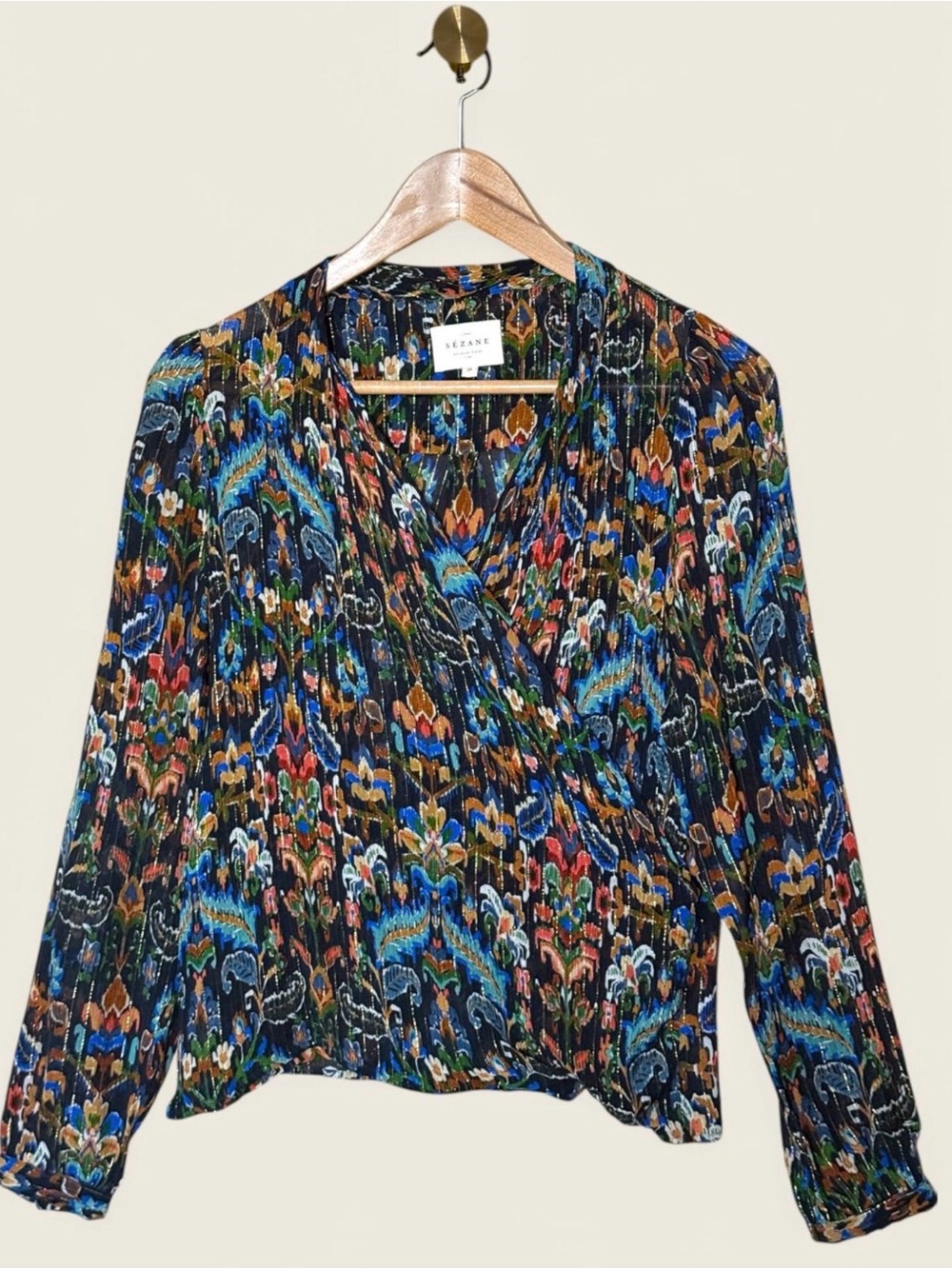 Sezane Multicolor Floral-Print Wrap Blouse - Blue/Green/Brown